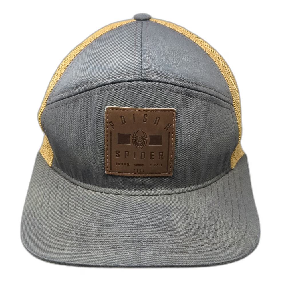 Poison Spider Trucker Hat Gray Yellow One Size Mesh Back Leather Patch Moab Utah